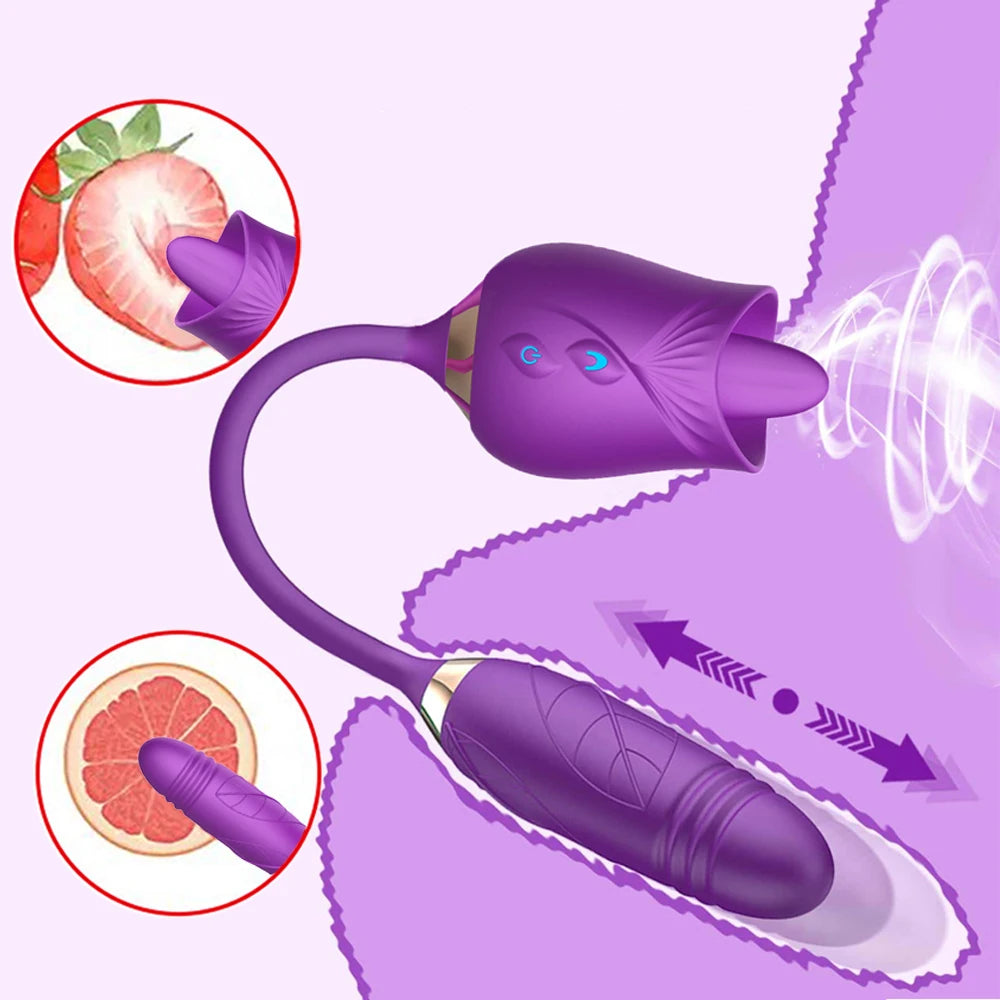Rose Toy Sucking Licking Vibrator Female Clitoris Nipple Stimulator Vagina Massager Telescopic G-Spot Vibrating Egg for Women Ad