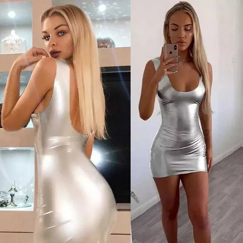 NEW Silver Gray/Black/Silver White Color Shiny Gold Embossed Mini Sexy Dress Tight Bodycon Skirt Backless Party Women's Fashion New Style Hot Sale Velvet Material Dress
