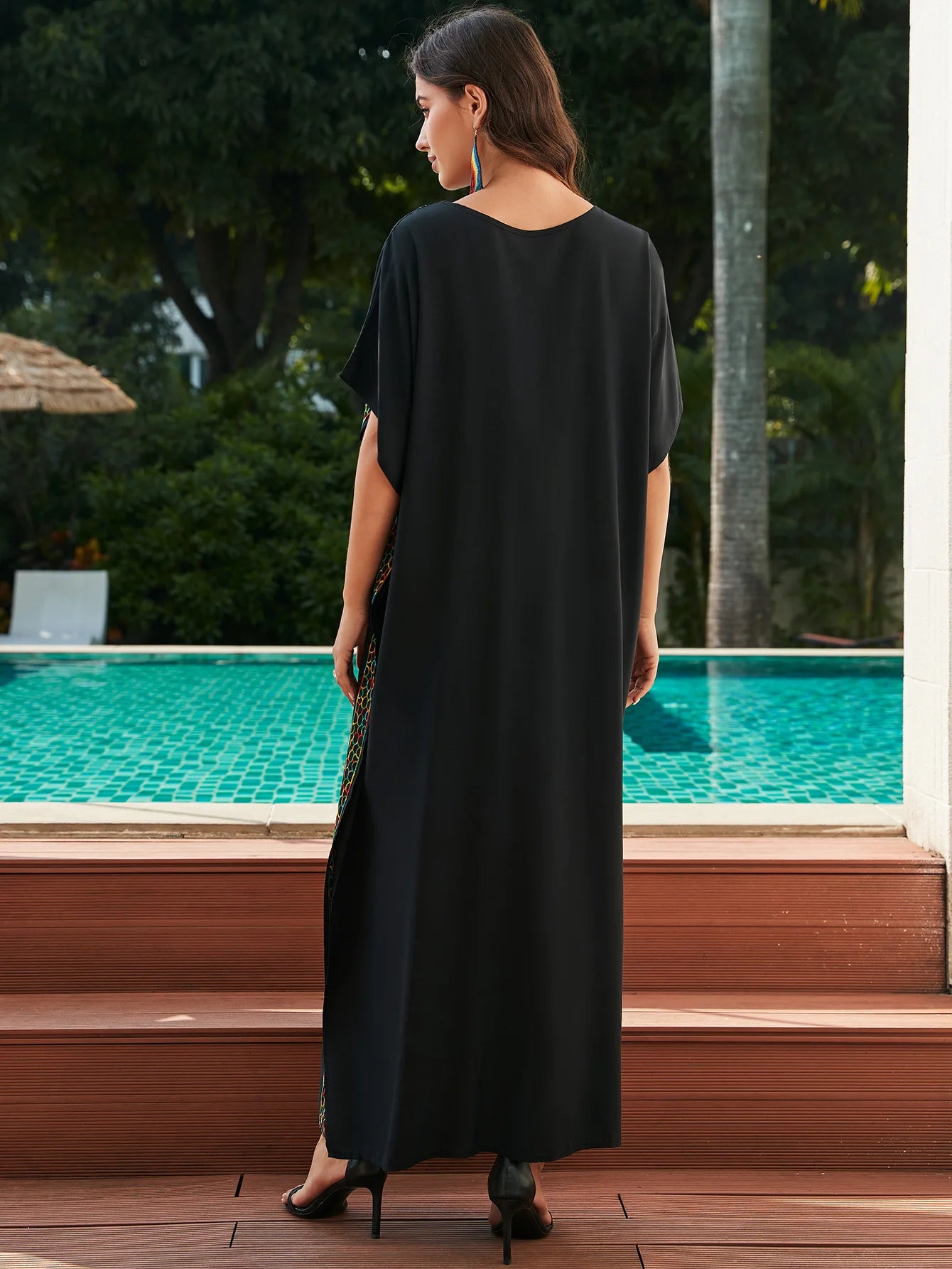 Embroidery Beach Kaftan Dress for Women Short Sleeve Bikini Swimsuit Cover Up