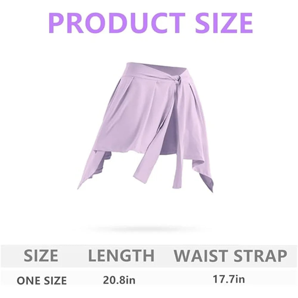 NEW Arrivals 4 Colors Women Solid Color Yoga Tennis Up Skirt Athletic Workout Running Tie Up Wrap Skirts Hip Covering Asymmetrical Scarf Female Sports Fashion Clothing Supplies