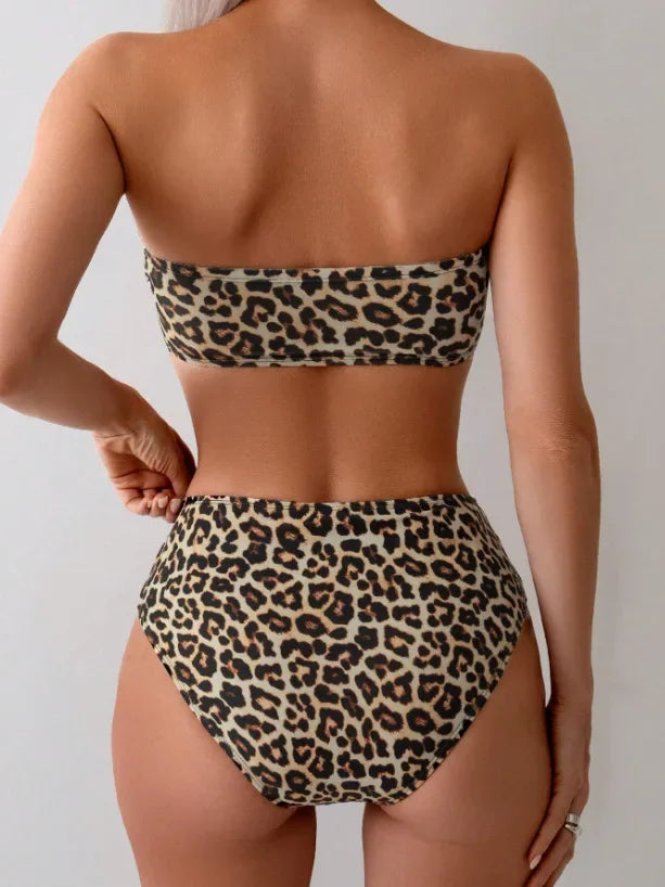 NEW Arrivals S-XL Size Sexy High-Waist Leopard Bikini Set Women's Swimsuit New Cross-Border Plus Size Swimwear Trendy Split Design Ladies Sexy Leopard Beachwear