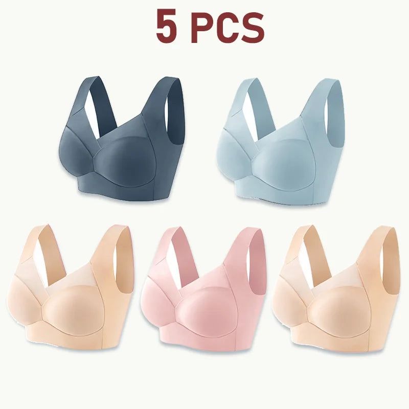 NEW Arrivals 5PCS Set Women Lace Sport Bras Plus Size Seamless Bra Bralette Backless Lady Brassiere Vest Female Gather Shock-Proof Wireless L-3XL