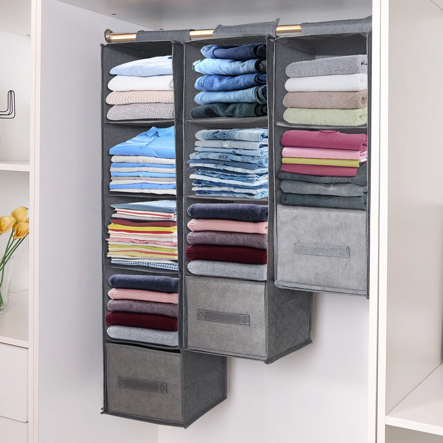 Hanging Closet Rack Shelf Tidy Hanger Wardrobe Storage Organisers Clothes Organizer Holder Collapsible Hanging Storage Shelves