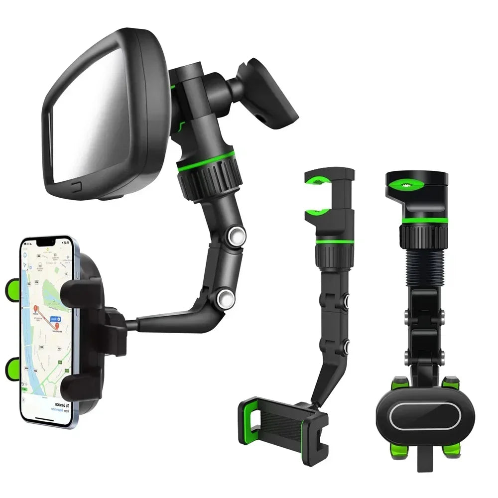 NEW Rearview Mirror Phone Holder, 360° Rotatable and Retractable Car Phone Mount, Multifunctional Rear View Mirror Holder for All Cars Mobile Phones Accessories