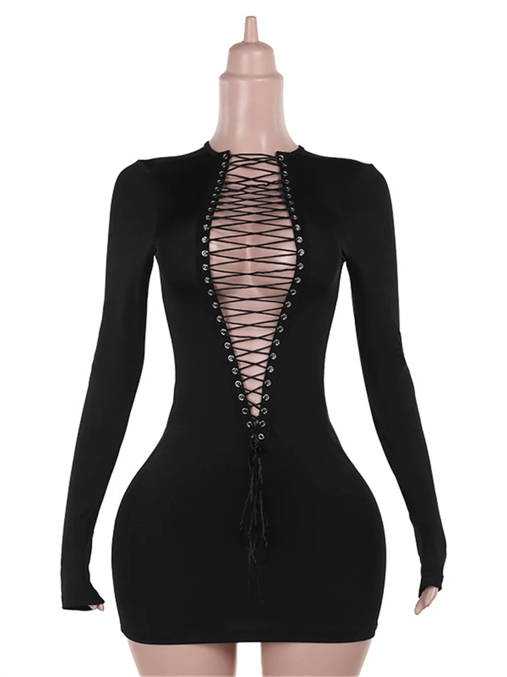 NEW Sexy Hollow Shirring Luxury Dress Women Hipster Full Sleeve Coquette Midnight Party Clubwear Stretch Skinny Mini Bodycon Evening Party Outfit Girls Ladies Sexy Fashion Clothing Supplies