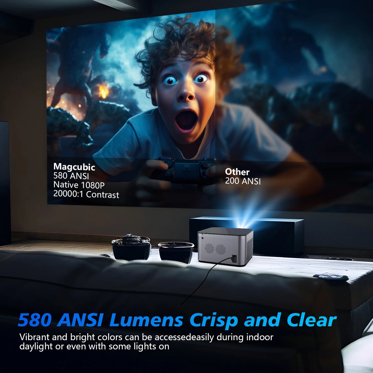 580ANSI Projector Android 11 4K 1080P WIFI6 Voice Control All Winner H713 Electronic Focus BT5.0 Home Cinema HY350 Pro
