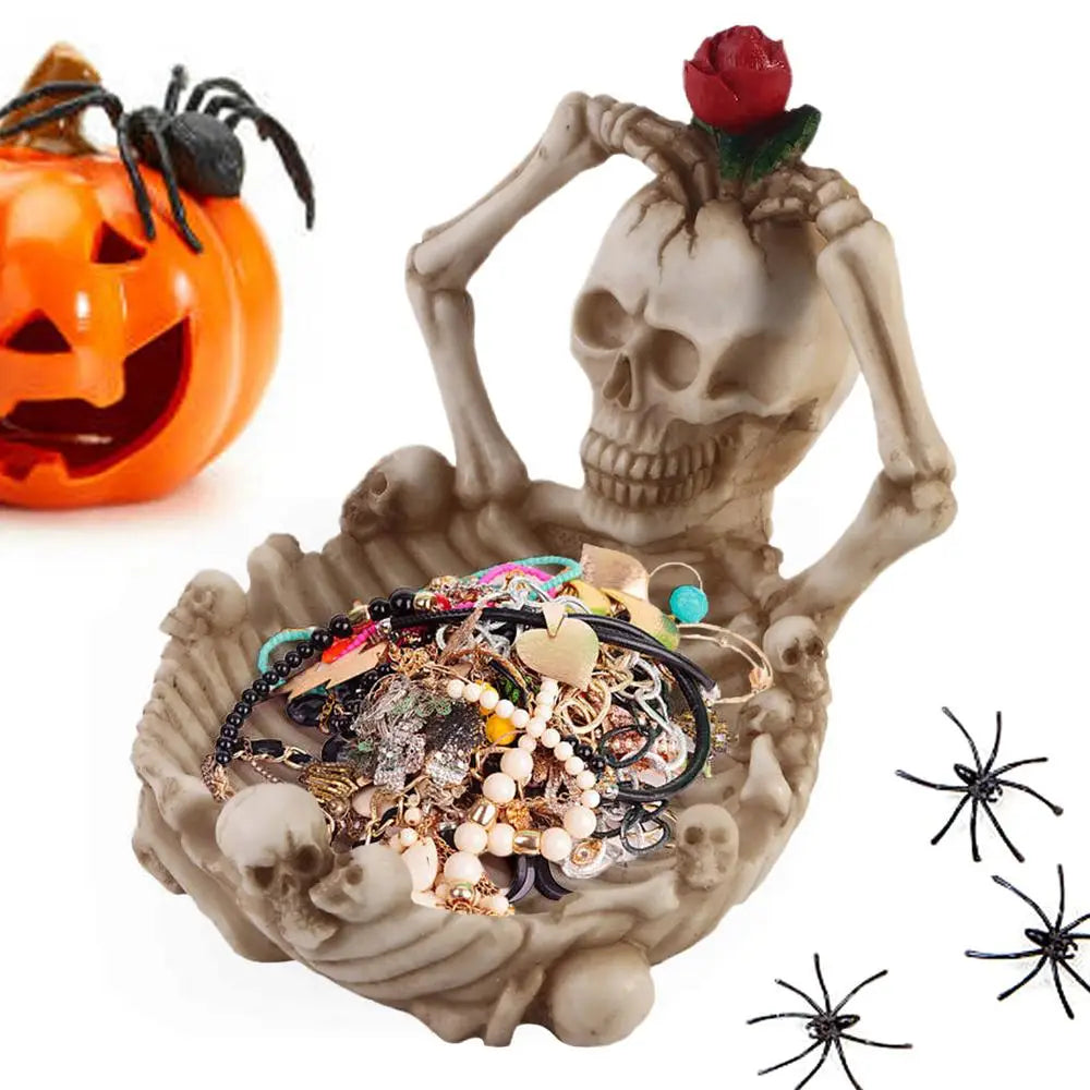 Halloween Candy Fruit Trick or Treat Bowl Realistic Skull Fruit Tray Haunted Party Props Skeleton Bowl For Trick Or Treating Halloween Party Decoration