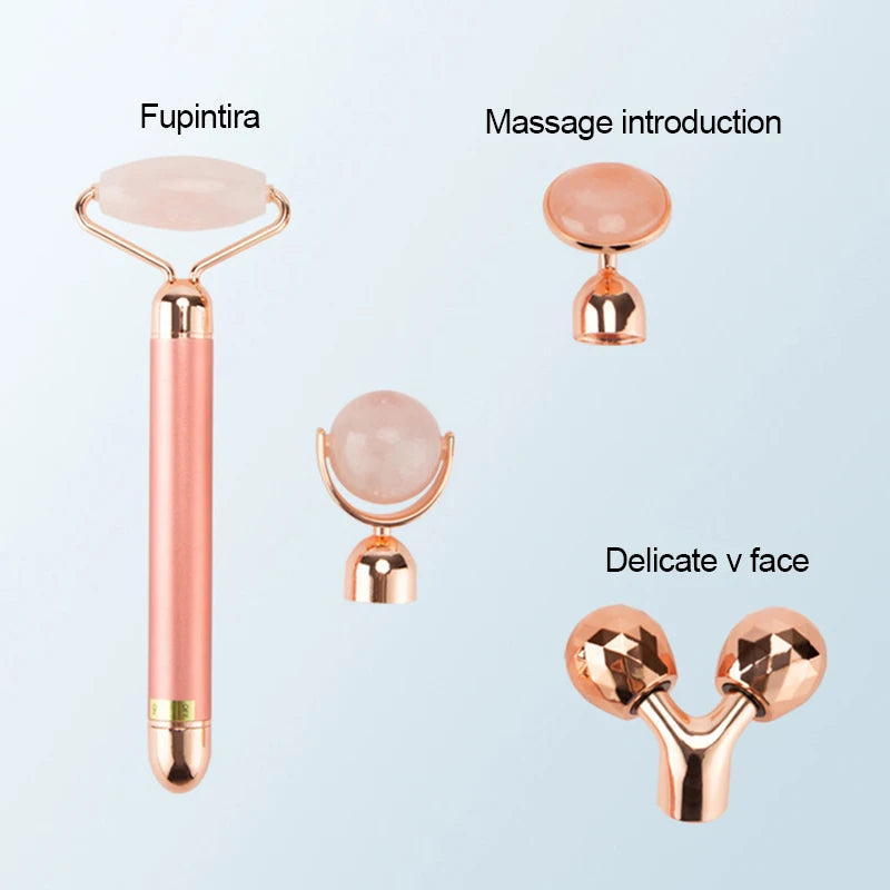 24K Gold Beauty Bar Face Massager Electric Vibrating Rose Quartz 3D Massager Roller Face Lifting Body Facial Gua Sha Jade Roller