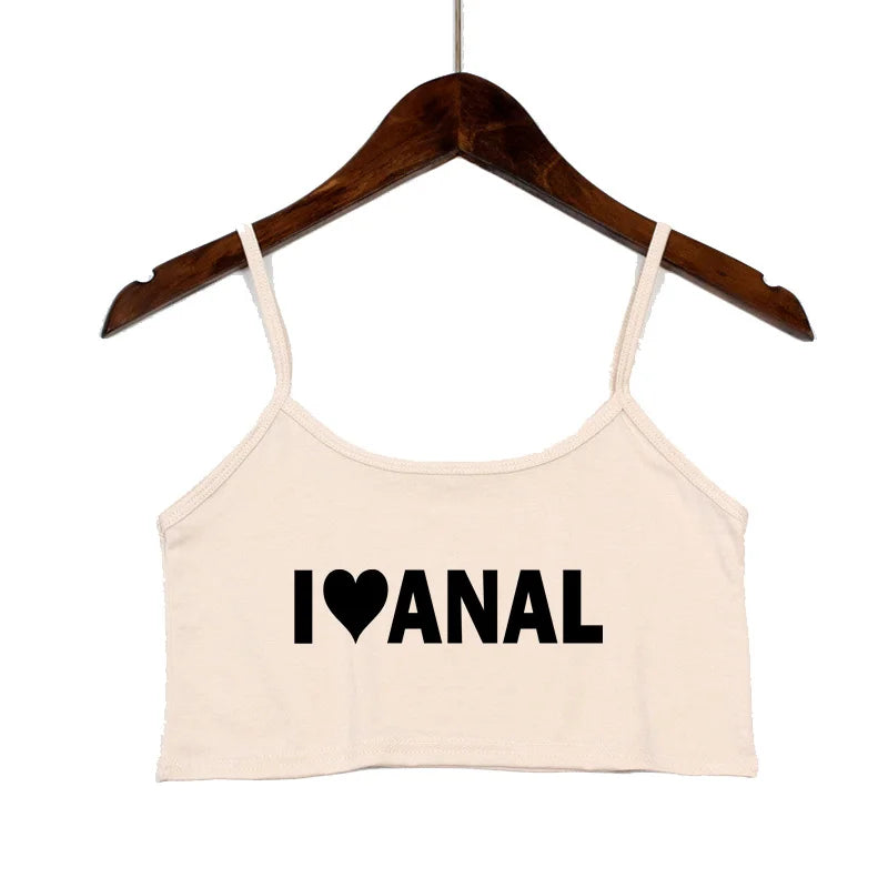 NEW Arrivals 5 Colors Women's Crop Top New Anal Love Heart Summer Sexy Elastic Cotton Camis Sleeveless Short Tank Top Bar Hot Tops for Women Summer Beach Bar Streetwear Tops