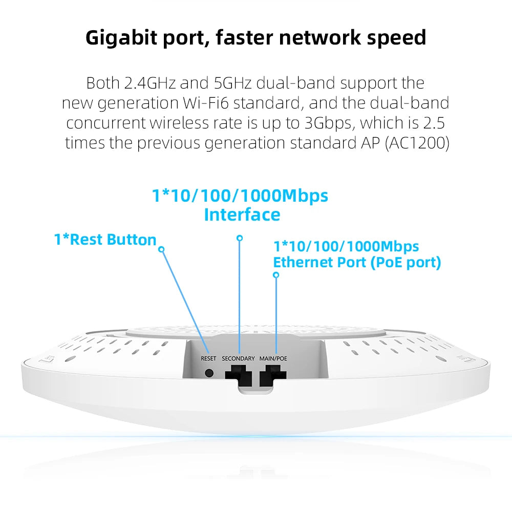 Business Office AX3000 WI-FI 6 Wireless Ceiling Access Point Support Mesh Seamless Roaming MU-MIMO Poe Powered Dual-Band WI-FI Range Extender