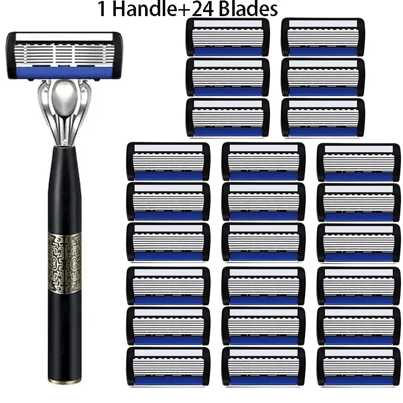 NEW Arrivals 7-Layers 18 Blades Set Manual Men's Razor, Stainless Steel Blades Razor For Men With Precision Trimmer, Metal Razor Holder