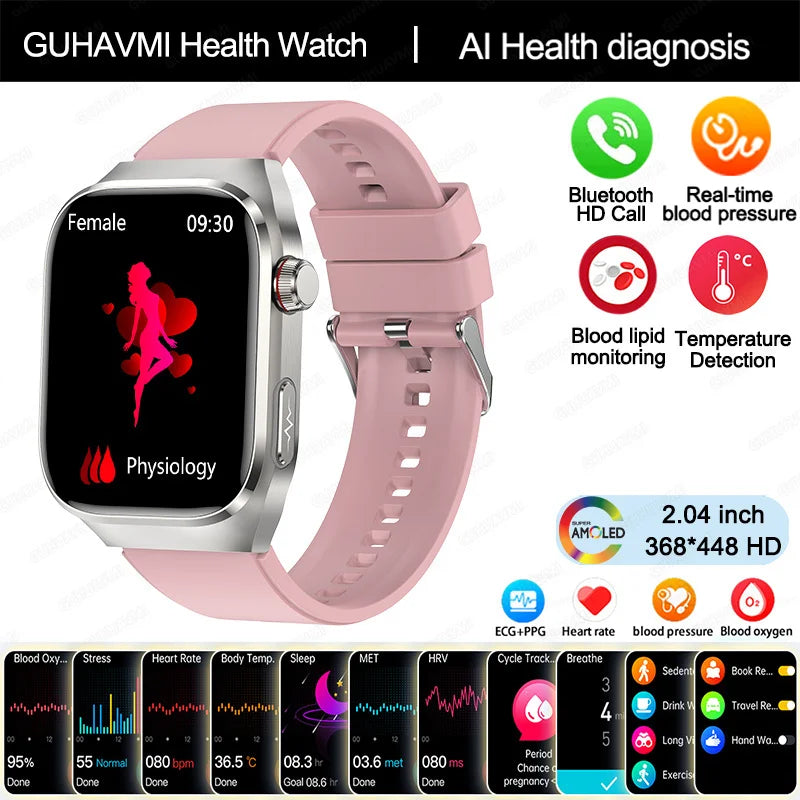 NEW Arrivals 12 Colors/Patterns AI Diagnosis Health Monitoring Blood Pressure Smart Watch Women Men ECG Uric Acid Lipid BT Call Health Smart Watches For HUAWEI Health Care Supplies