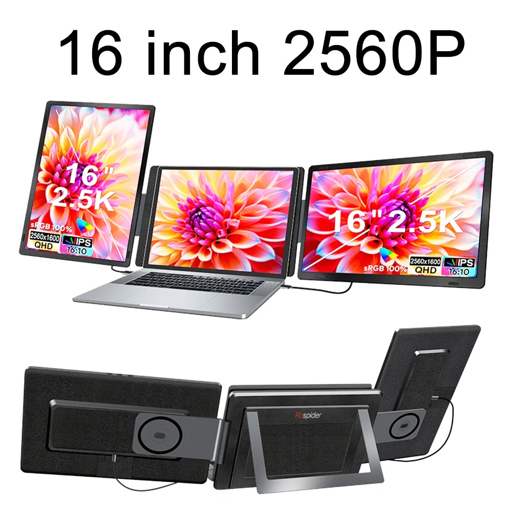 14" to 16" Inch 1080P-2560P Dual Screen Extender Display FHD IPS Triple Expandable Monitor High Definition for Laptop Productivity