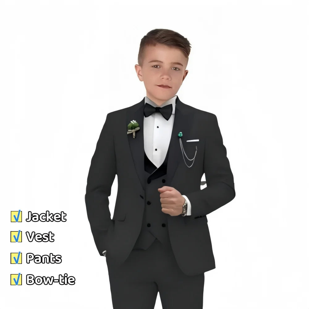 3 PCS Set 3Y-14Y 7 Colors Autumn New Arrival Kids Formal Suit Set, Velvet Notched Lapel Neck , Matching Vest and Pants, Boy's Tuxedo Set