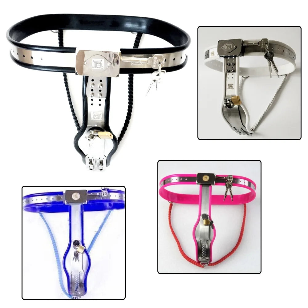 4 Colors Stainless Steel+Silicone Female Chastity Belt BDSM Bondage Harness Strap On Panties Chastity Lock Device Sex Toys For Woman Fetish Supplies