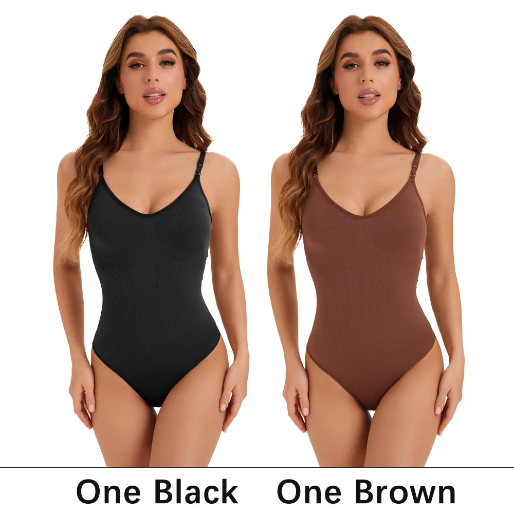NEW Arrivals 2PCS Set S-2XL High Elastic Bodysuit for Women Tummy Control Shapewear Sexy Seamless Sculpting Thong Body Shaper Slimmer Slimming Black Tank