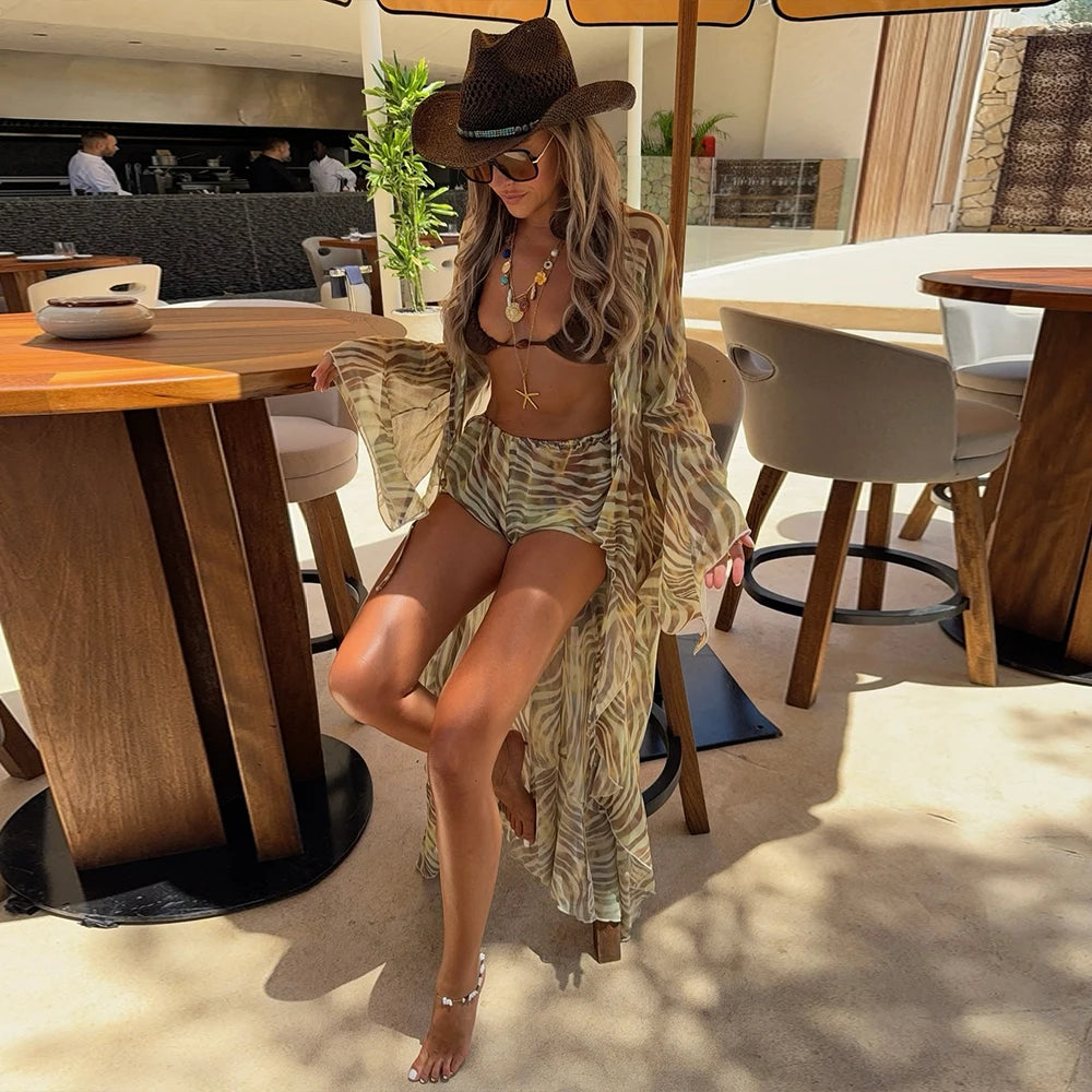 NEW 3PCS Set Zebra Micro Bikini Sexy Swimsuit Women Swimwear Biquini Female Bodysuit Bathing Suits Cover Up Long Skirt
