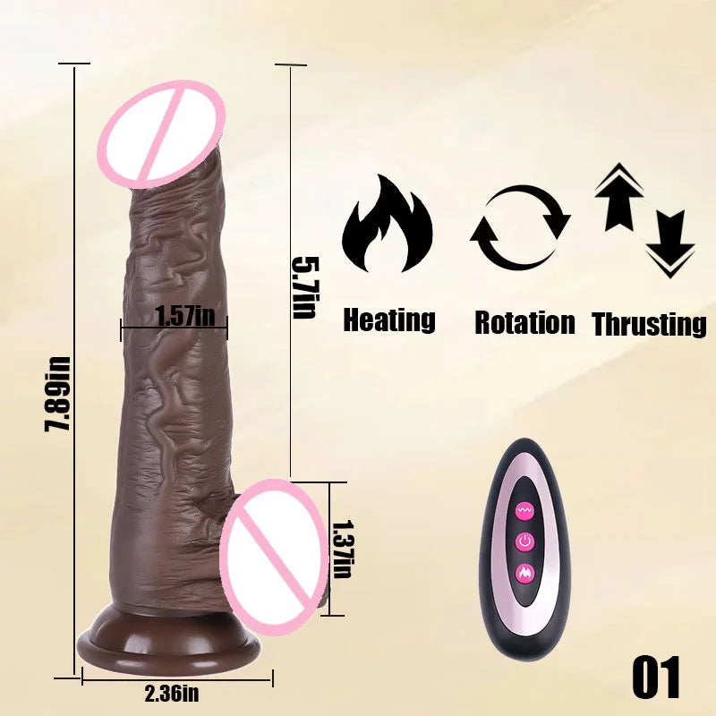 Realistic Large Vibrator Dildo for Women with Heating and Thrusting Functions Realistic Penis Vibrator Anal Plug Penetration