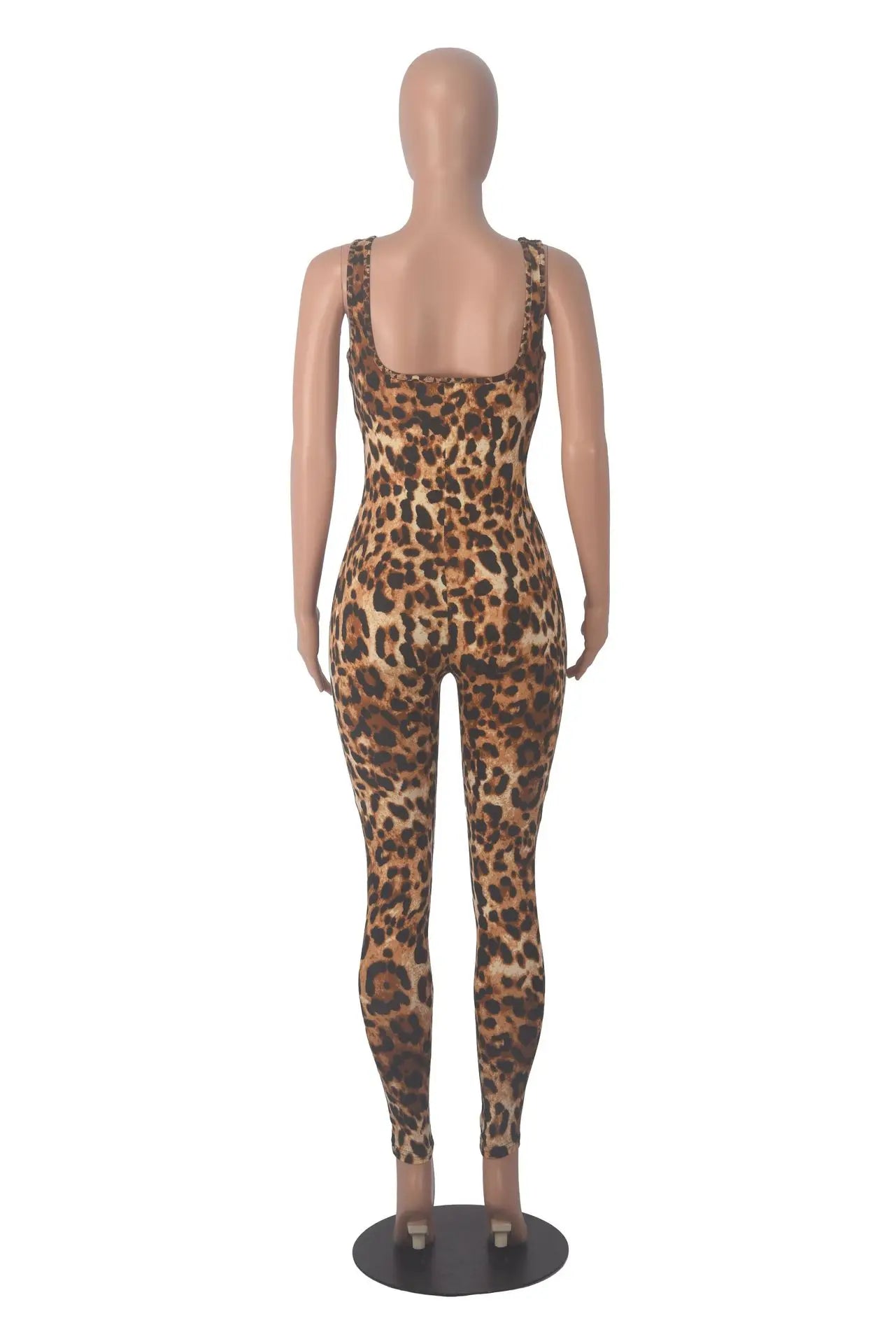 NEW S-2XL 5 Colors Leopard/Snakeskin Women Sexy Sleeveless Bodysuit Threaded Square Neck Open Back Hip Lifting Slim Fit Jumpsuit Girls Streetwear Sexy Fashion Clothing Supplies