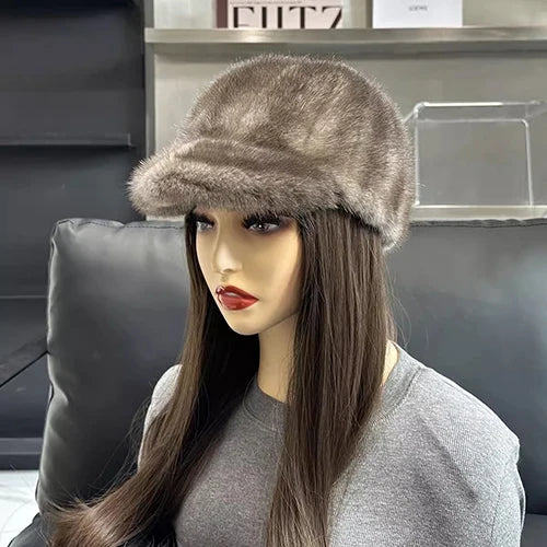 NEW Arrivals Real Mink Fur Luxury Hat Winter Warm Snow Outerwear Hats Women Keep Warm 100% Genuine Mink Fur Hats Natural Quality Female Fashion Mink Fur Cap Lady Outdoor Cap
