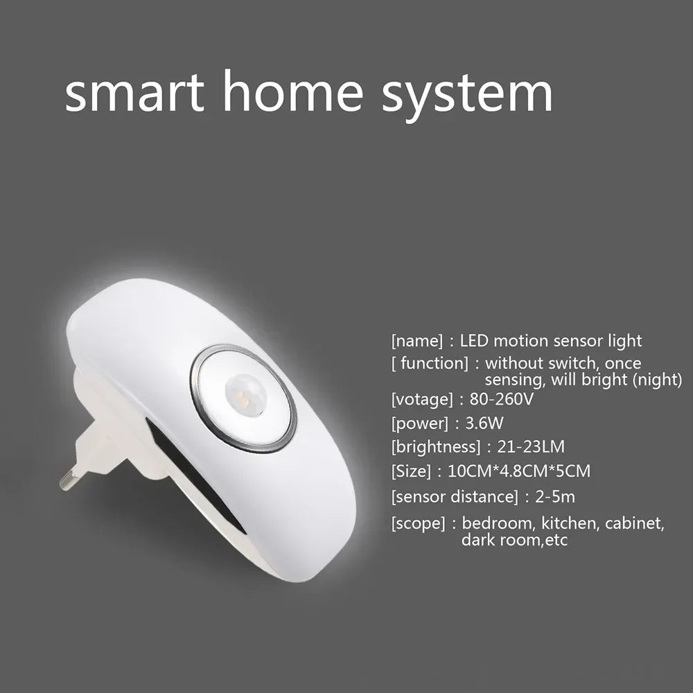 NEW Arrivals Smart Night Light PIR Motion Sensor Control Cold White Body Induction Mini Lamp Plug-In for Bedroom Living Room Stair Kitchen Home Lighting Accessories