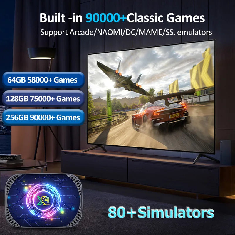 X4 Mini Classic Retro Super Console S905X4 Android Bluetooth 11 EE4.6 System with 58-000 75.000 90000+ Game 80+Emulators 4K/8K HD TV Box Computer Gaming Console Set Electronics Supplies