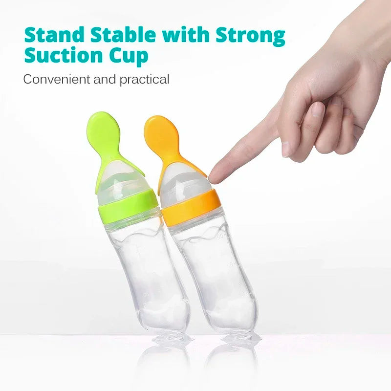 NEW Arrivals Safe Useful Silicone Baby Bottle With Spoon Food Supplement Rice Cereal Bottles Squeeze Spoon Milk Feeding Bottle Cup