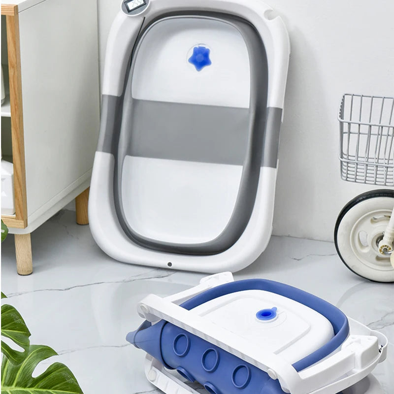NEW Arrivals Real-Time Temperature Silicone Foldable Baby Take A Bath Bathtub Non-Slip Foot Bath Bucket Folding Bathtub Bathroom Basket Tub Babies Personal Care Supplies