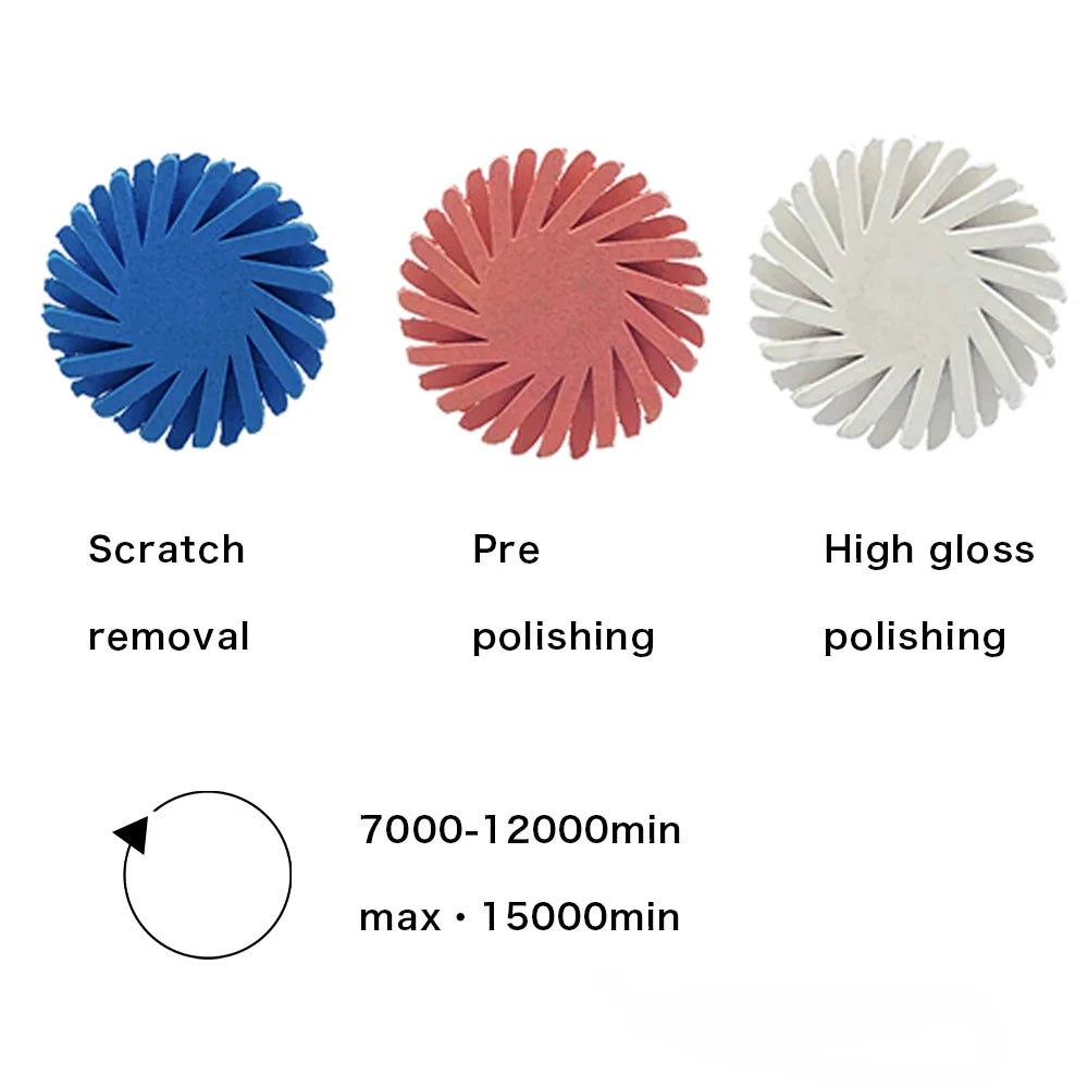 6Pcs Dental Rubber Polisher Composite Resin Polishing Disc 14mm Wheel 3 Colors Spiral Flex Brush