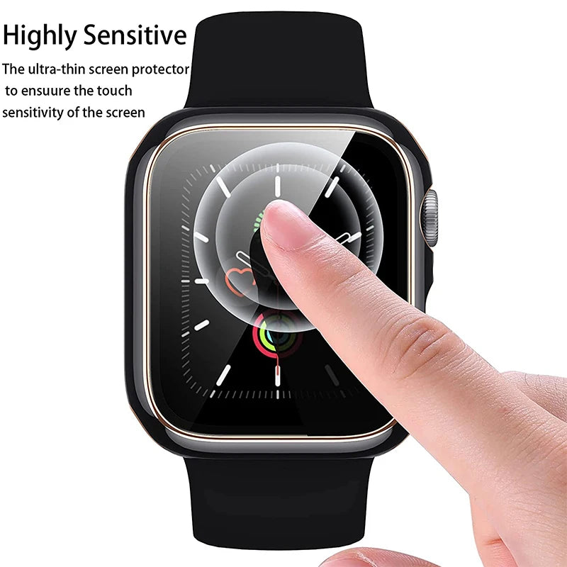 NEW Tempered Glass+Cover For Apple Watch Accessories 45mm 41mm 44mm 40mm 42mm Screen Protector Apple Watch Case Series 9 4 5 6 SE 7 8 Watches Accessories Electronics Supplies