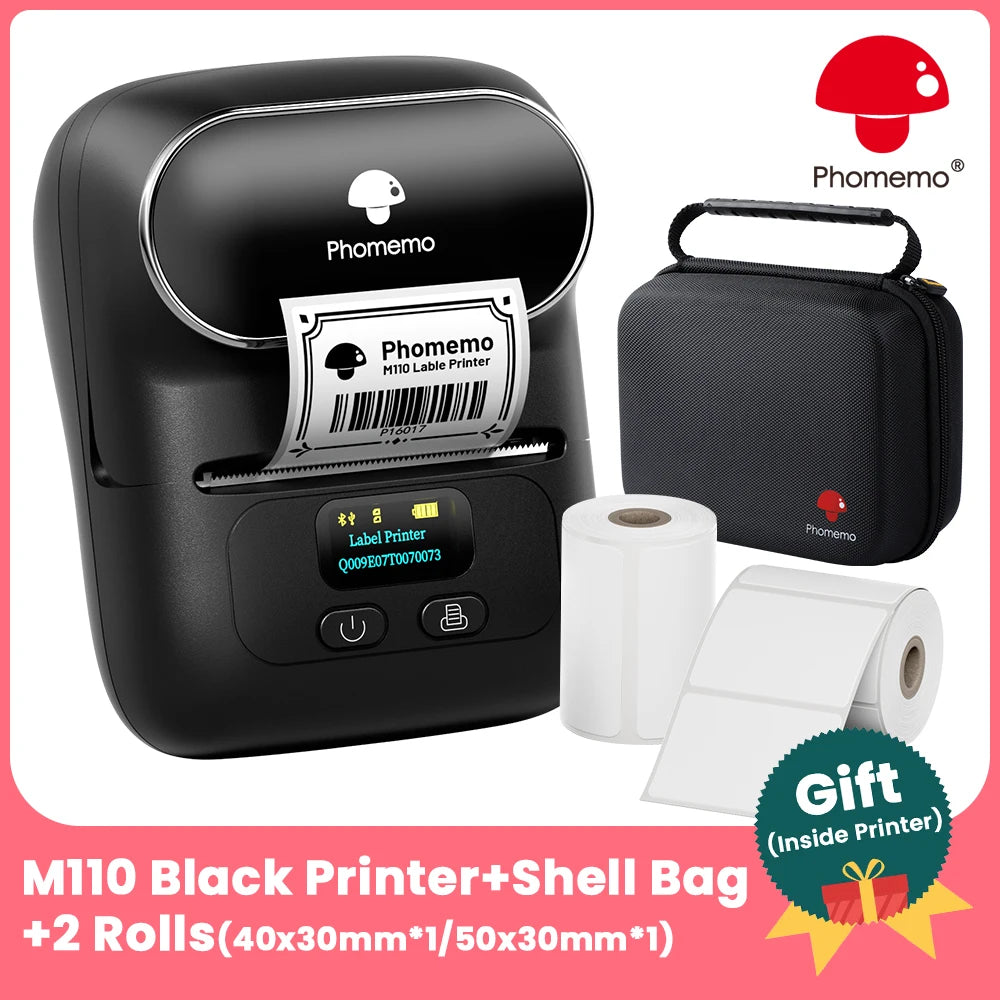 BRAND NEW Original PHOMEMO M110 Label Printer Mini Printer Thermal Label Maker Portable Labeling Machine for Business Barcode Cable School Home Office Business Thermal Printer Set