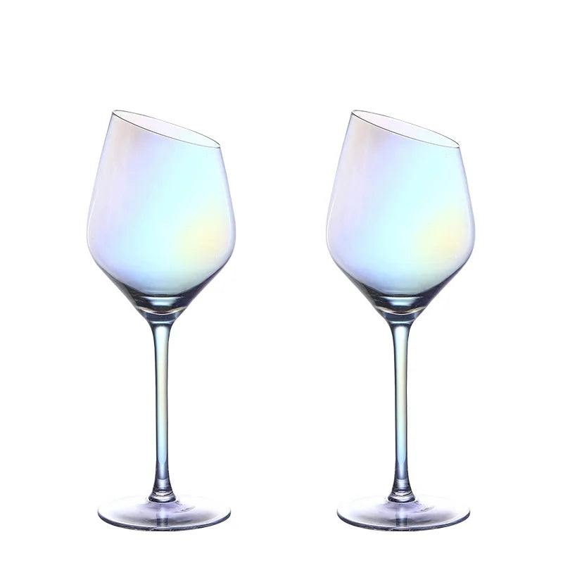 2 PCS Set Color Pearl Luxury Crystal Wine Glass Wedding Party Glassware Drink Cup Plating Rainbow Oblique Bordeaux Goblet Champagne Flutes