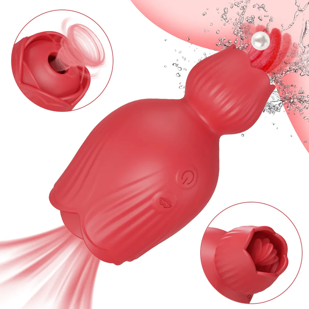 Sucking Rose Tongue Licking Vibrator for Women Clitoris Stimulator Oral Nipple Vacuum Clit Sucker Female Sex Toys for Adults