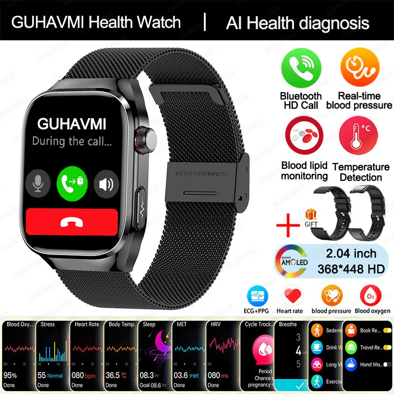 NEW Arrivals 12 Colors/Patterns AI Diagnosis Health Monitoring Blood Pressure Smart Watch Women Men ECG Uric Acid Lipid BT Call Health Smart Watches For HUAWEI Health Care Supplies