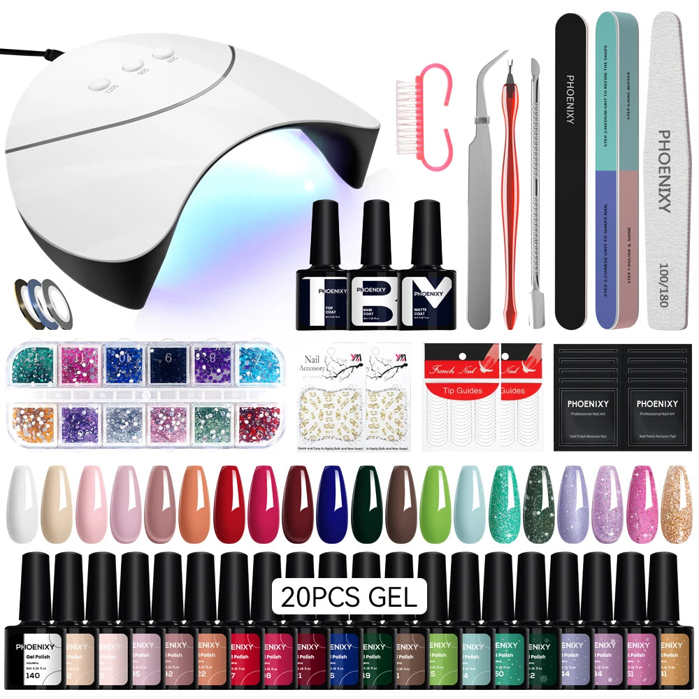 NEW Arrivals High Quality 20PCS Set 162 Colors Gel Nail Polish Set with UV LED Nail Lamp Semi Permanent UV Gel Varnishes Soak Off Complete Nail Art Tools Set Manicure Pedicure Kit Cosmetic Supplies
