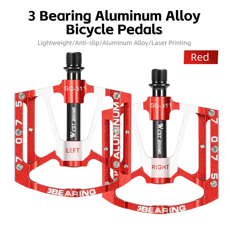 NEW Colorful/Silver Color 3 Bearing Bicycle Professional Pedal CNC Aluminum Alloy Anti Slip MTB Road Bike Pedal Widen Pedals Profession Bike Accessories