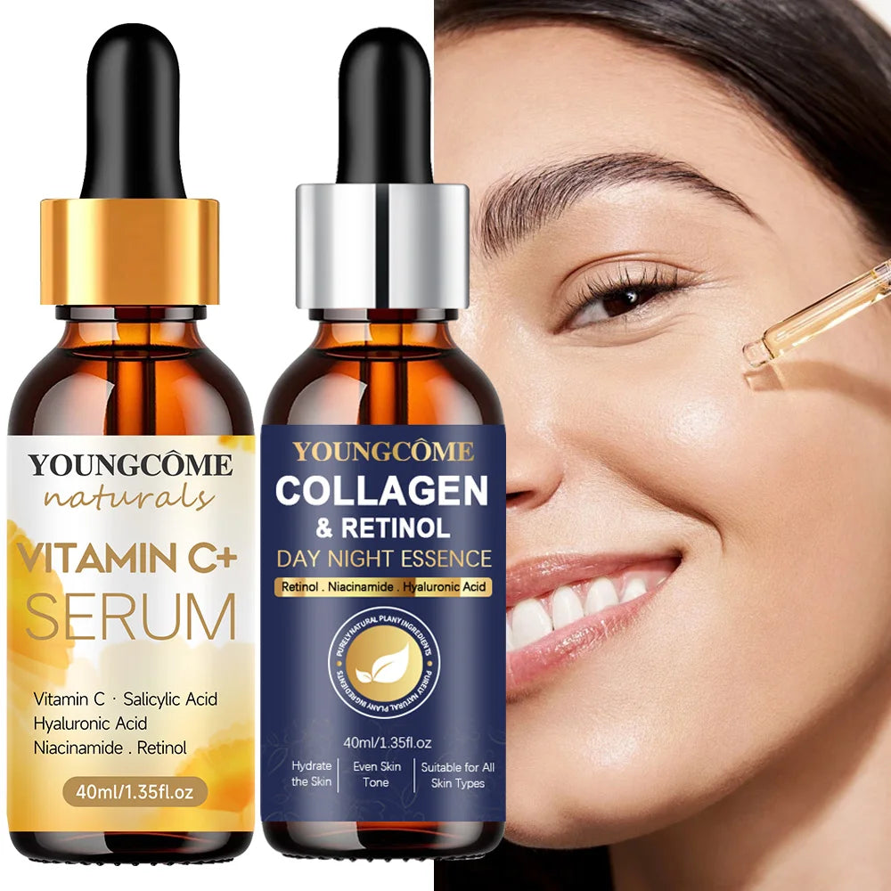 NEW 2PCS Set Korean Collagen Face Serum Wrinkle Remover Face Serum Lifting Firming Fade Fine Lines Anti-aging Essence Whitening Brighten Asiatica Skin Care Products