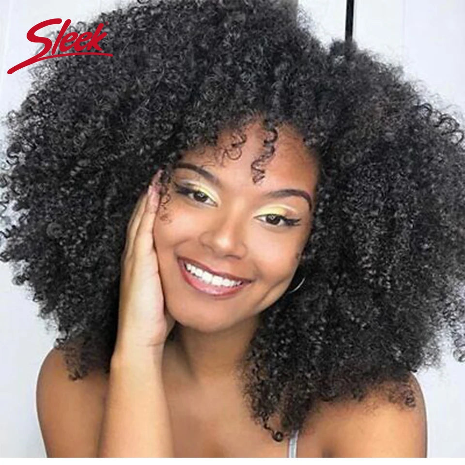 NEW Original Brazilian Sleek T1b/30 Afro Kinky Curly Human Hair Bob Wigs Brazilian Highlight P4/27 Remy Hair With Bang 250% Density Brown 6# Human Natural Hair