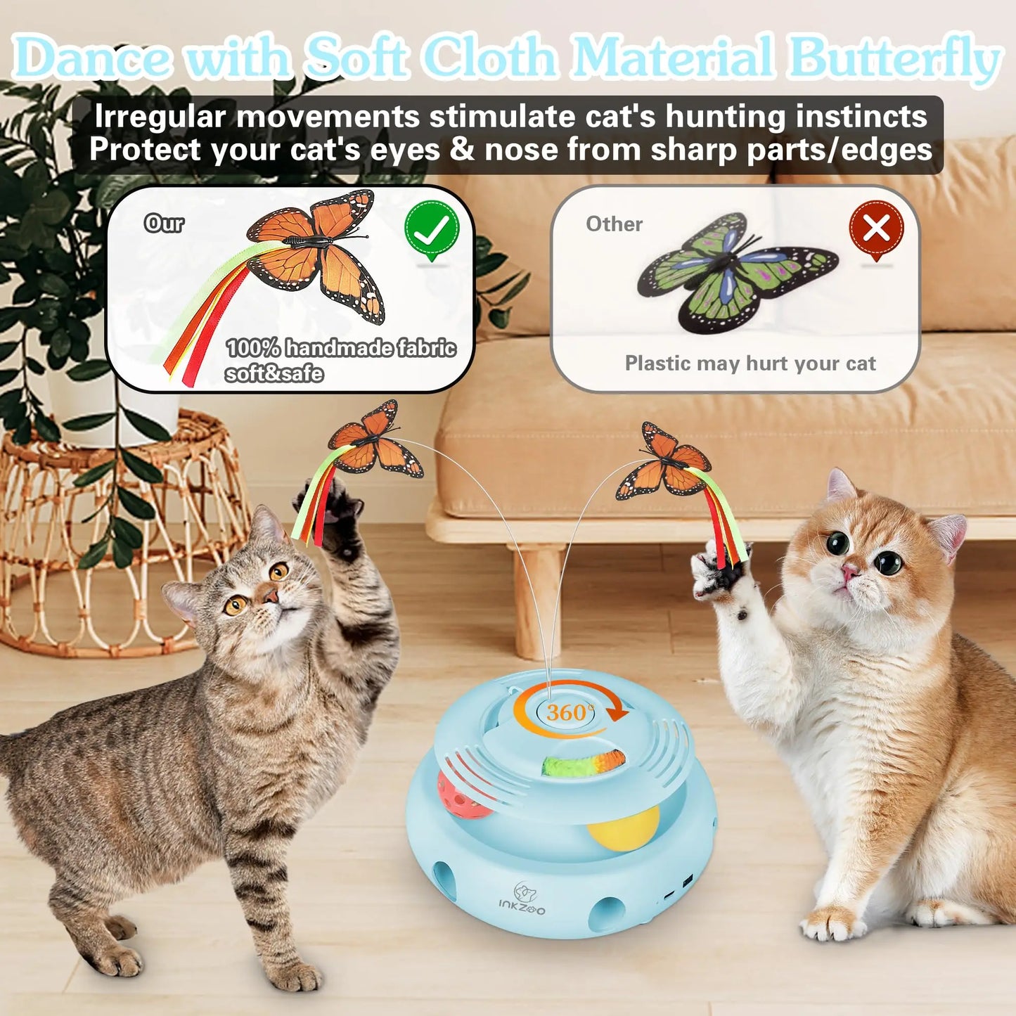 NEW Arrivals 4-in-1 Set Interactive Cat Toys for Indoor Cats, Automatic 6 Holes Mice Whack-A-Mole, Fluttering Butterfly, Track Balls, USB Rechargeable Pets Interactive Toys Accessories Training Games Supplies