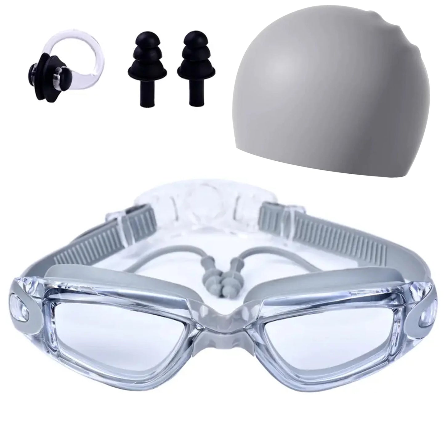 NEW 4 Colors Adult Swimming Goggles High Definition Swimming Water Pool Beach Goggles Non-Eye-Proof Silicone Earplugs Large Frame Anti-Fog Professional Waterproof Nose Ear Protection Set