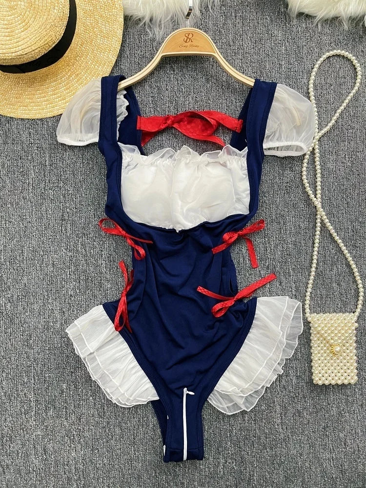 Women's Hollow Combination Bodysuit Slim Fit Erotic Mesh Lace Jumpsuit Bodysuit Sexy Fashion Pajamas