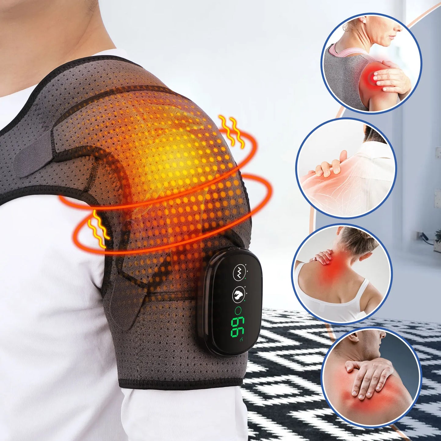 NEW Arrivals Black/Gray Color Heating Massage Device Infrared Therapy Vibration Electric Shoulder Massager Wrap Belt For Neck Back Body Arthritis Relief Pain Sports Health Care Supplies