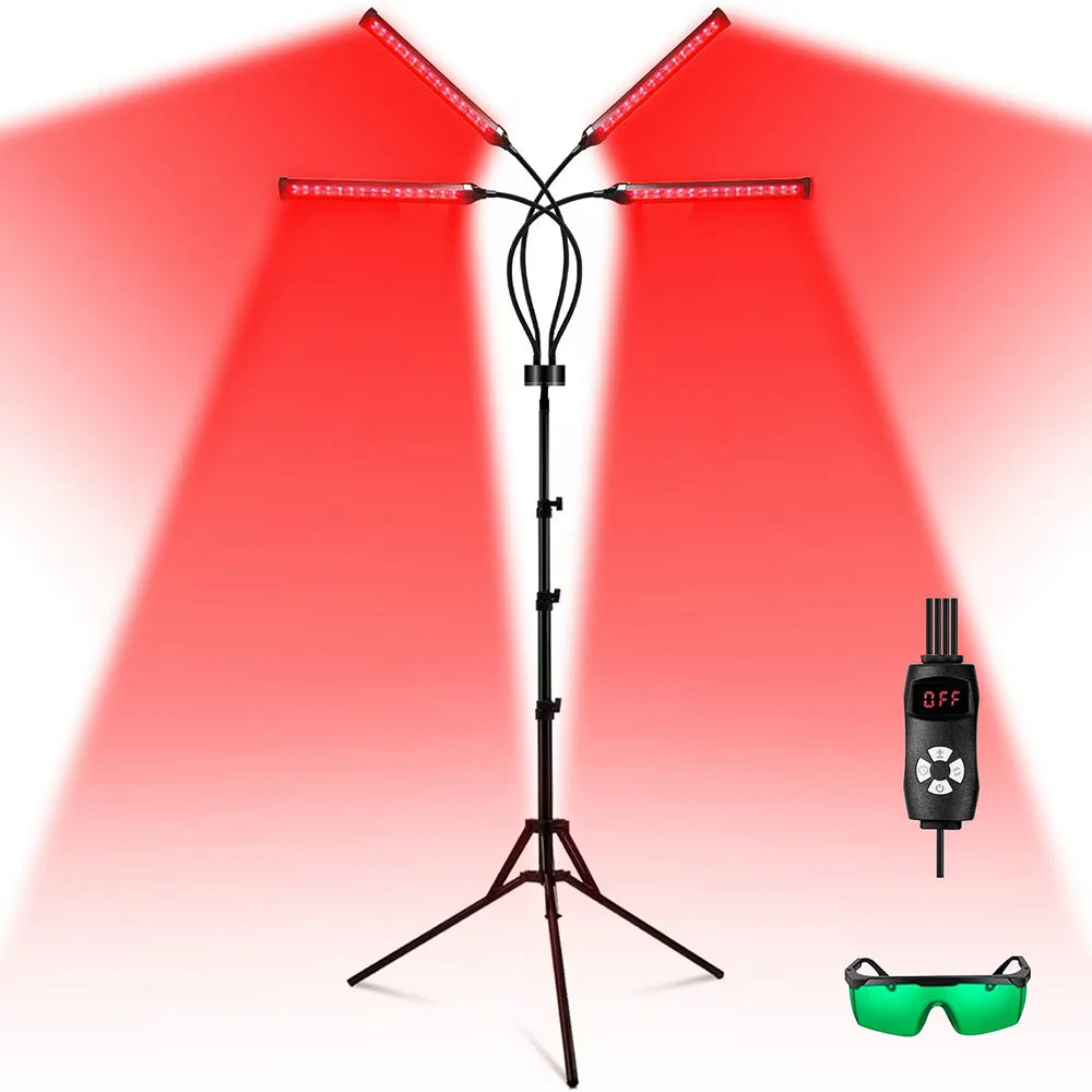 NEW Arrivals 4 Head Set Red Light Therapy Lamp Infrared Light W/Timer Adjustable 660nm 850nm Near Infrared Light for Body Pain Relief Skin Care Health Care Supplies