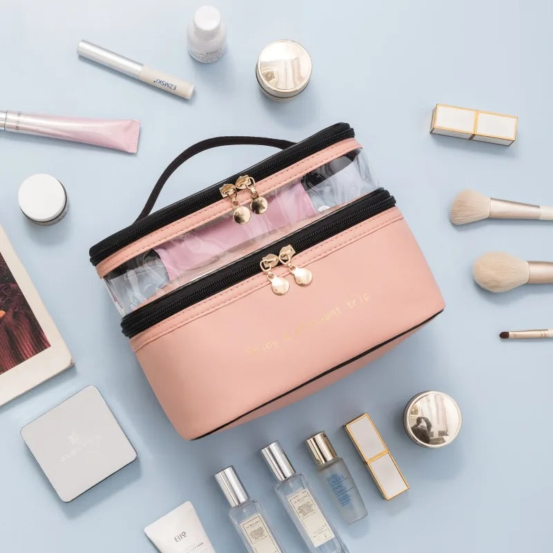 Waterproof PVC Women Cosmetic Bag Portable Traveling Leather Toiletries Organize Storage Make Up Case Transparent Handbag