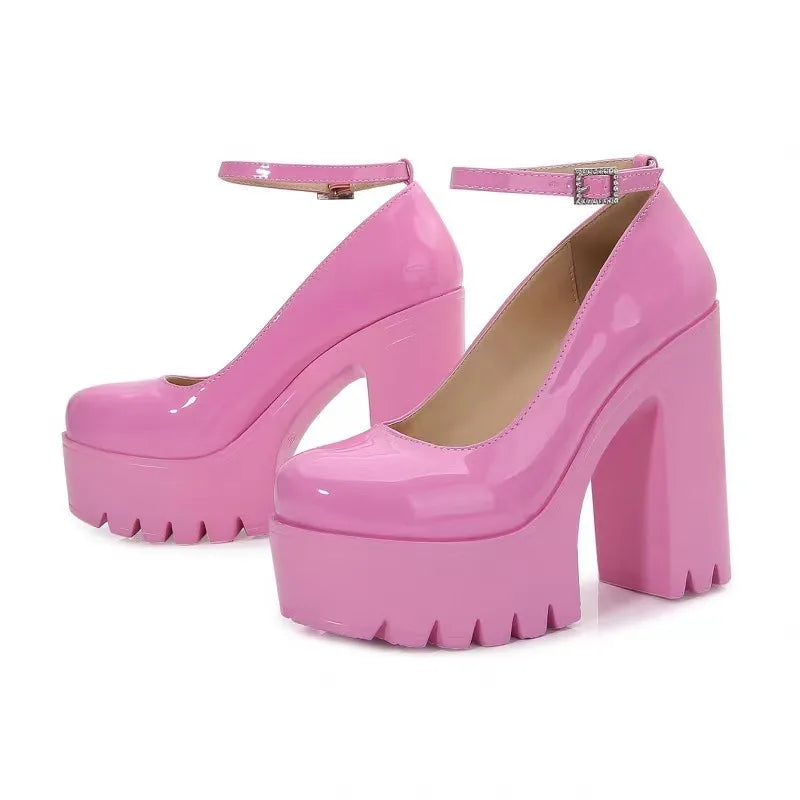 NEW Arrivals Black/White Sexy Thick-Soled Single Shoes Women's 14CM High Heels European American Fashion Buckle Women's Platform Heels Pumps Bridal Shoes Footwear Accessories