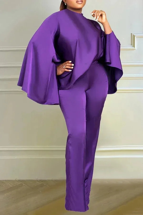NEW Arrivals 2PCS Set Plus Size 4 Colors Spring Autumn Elegant African Women Long Cloak Sleeve O-Neck Top Long Pant Matching Sets Evening Birthday Party Dashiki Luxury African Clothing Products