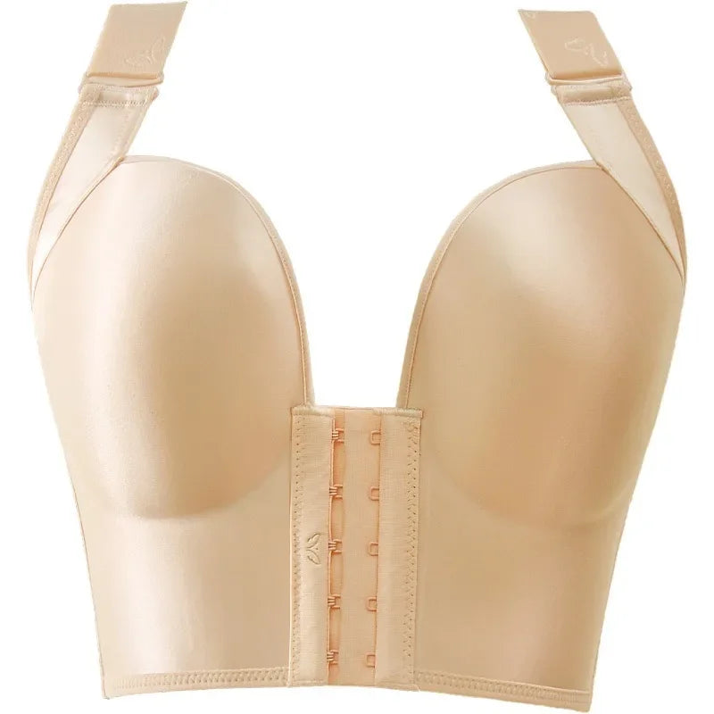 NEW Arrivals Plus Size 38(85)- 50(115) Pink/Black/Gray Colors Deep Cup Front Buckle Closure Bras Women's Hide Back Fat Full Coverage Underwear Wireless Thin Pad Luxury Shapewears