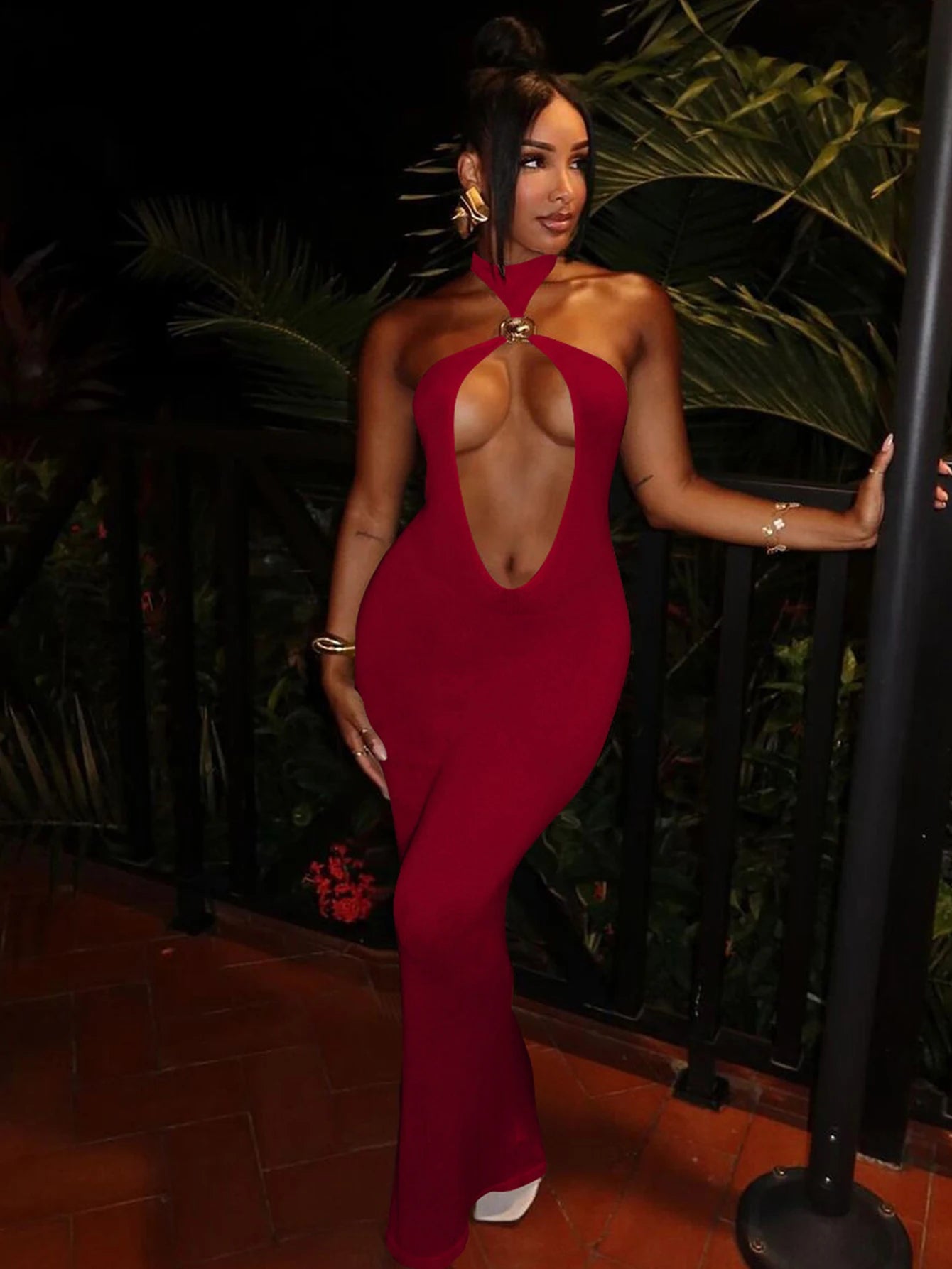 NEW Arrivals UK Size Black/White/Red Spring Summer Dresses Women Elegant Sexy Hollow Out Halter Backless Sleeveless Sheath Maxi Gown Evening Beach Party Night Club Outfit