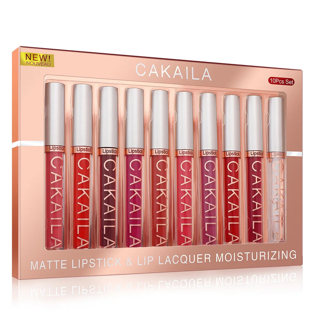 NEW Arrivals 10PCS/Set Nude Lip Gloss Matte Velvet Lipstick Waterproof Long-lasting Liquid Lipstick Women Moist Lip Tint Ladies Cosmetic Supplies