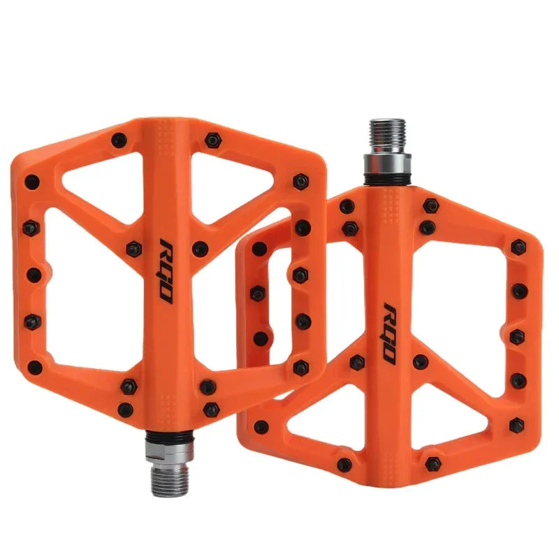 NEW RGO Bicycle Pedals MTB Nylon Platform Footrest Flat Mountain Bike Paddle Grip Pedal Bearings Footboards Cycling Foot Hold Bicycle Parts Accessories Sports Supplies